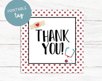 Printable Nurse Thank You Tag, Nurse Week, Appreciation, Tags, Nurse Favors, Cookie Tag, Bakery, Hearts, Doctor, Medical Tag