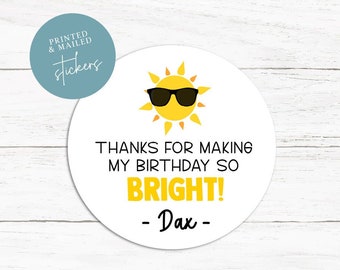 Sun with Sunglasses Stickers, Thanks for Coming, Summer Birthday, Sunshine, Bright Sun, Gift Tags, Sun Favors, Pool Party, Summer, Favors