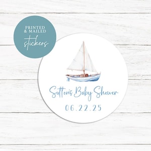 Adesivos para chá de bebê em barco à vela, tema náutico, aniversário, adesivos de agradecimento, lembrancinhas, etiquetas para presentes, lembrancinhas, primeiro aniversário, mar, etiquetas para barcos