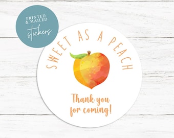 Sweet Peach Stickers, First Birthday, Peach Theme, Fruit Theme, Summer Birthday, Thank You Labels, Peach Tags, Peach Favors, Thanks