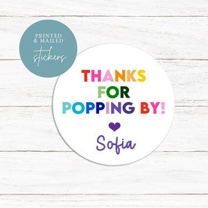 Rainbow Popping By Stickers, Rainbow Birthday, Thank You Stickers, Favors, Gift Tags, Favors, First Birthday, Rainbow Labels
