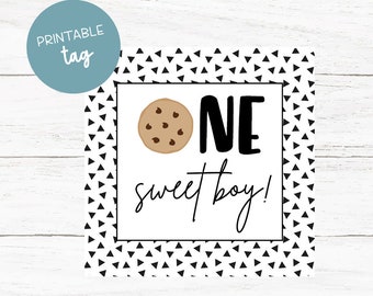 Printable One Sweet Boy Tag, Digital, Cookie Geburtstag, Keksetikett, Gastgeschenke, Süßes Thema, digitales Tag, Geburtstagskind, Cookie Tag, Bäckerei