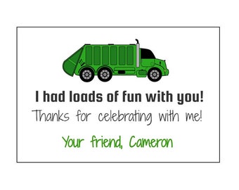 Printable Garbage Truck Thank You Card Theme Favors Party Cards Tags