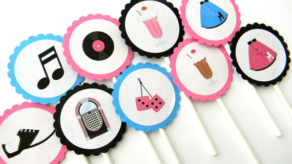 12 Fabulous 50s Cupcake Toppers