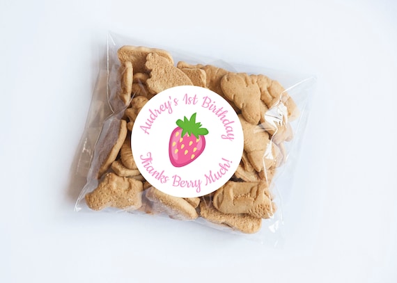 Pink Strawberry Stickers, Thanks Berry Much, Berry Birthday, Thank You Stickers, Picnic Stickers, Baby Shower Labels, Fruit Favors Il_570xn