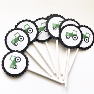12 Tractor Cupcake Toppers, First Birthday, Tractor Theme, Tractor Birthday, Farm Party, Farm Theme, Baby Shower, Tractor Baby Shower