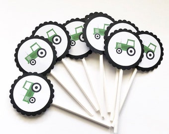 12 Tractor Cupcake Toppers, First Birthday, Tractor Theme, Tractor Birthday, Farm Party, Farm Theme, Baby Shower, Tractor Baby Shower