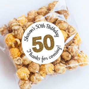 Gold 50. Geburtstag Aufkleber, Gold Thema, 50. Geburtstag, Mädchen Geburtstag, Danke fürs Kommen, personalisiert, One Label, Umschlag Aufkleber, Party