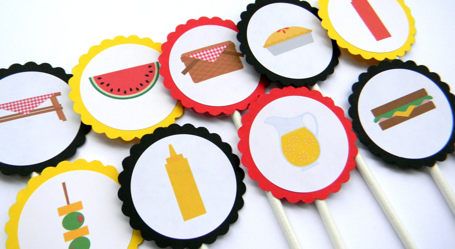 12 Picnic Cupcake Toppers Summer Toppers BBQ Theme Summer