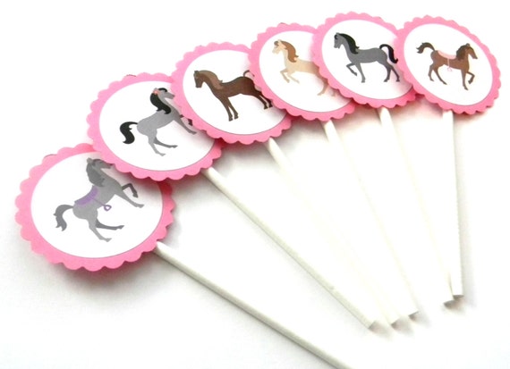 First Birthday Baby Shower Horse Party Pink Horses Horse Theme 12 Horse Cupcake Toppers Horse Birthday Horse Riding Party