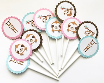 12 adornos para cupcakes de perezoso para niña, temática de perezoso, primer cumpleaños, fiesta de perezosos, para pasar el rato, cumpleaños de perezoso, adornos, decoración de fiesta, decoración de mesa