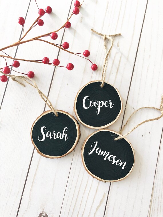 Custom Cursive Name Ornament, Wood Slice Ornament, Christmas Tree, Holiday Ornaments, Chalkboard Ornament, Rustic Christmas, Tree Decorating Il_570xn