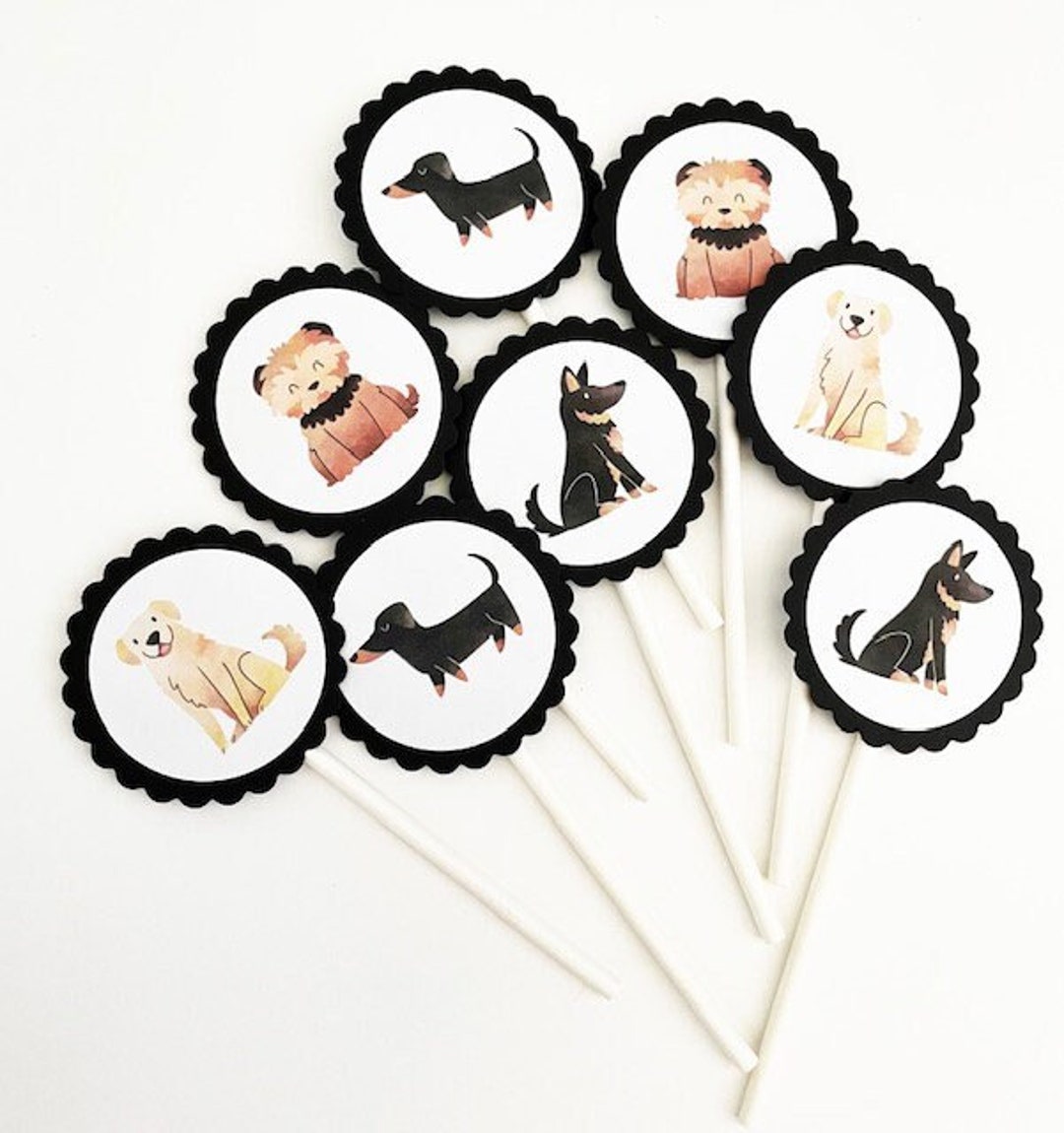 12 Dog Theme Cupcake Toppers Dog Birthday Dog Theme Puppy Etsy
