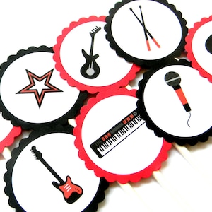 12 Rockstar Cupcake Toppers, Rock Theme Birthday, First Birthday, Boys Rock, Baby Shower, Guitar Theme, Boys Will Be Boys, Band Theme, Party