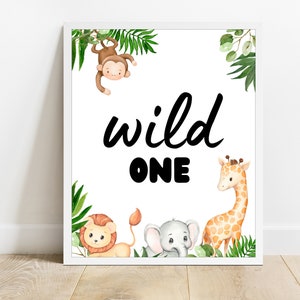 Cartel imprimible de Wild One, selva, primer cumpleaños, cartel de mesa, favores, tema de la selva, animales de Safari, cartel de Wild One, cumpleaños de Safari