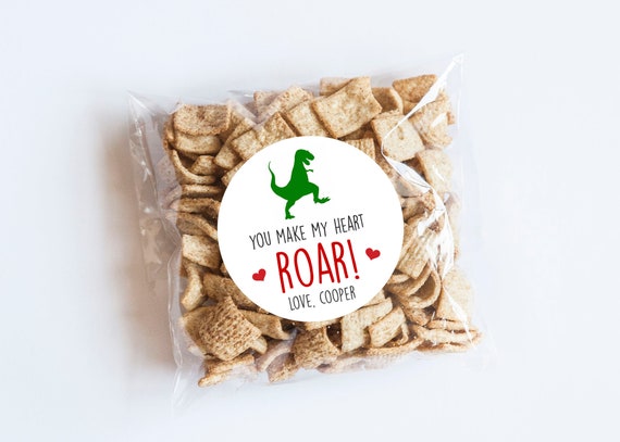 Dinosaur Valentine Stickers, Valentine's Day, Class Party, Heart Roar, Valentine's Tags, Valentine Labels, Pouch Labels, Favors Il_570xn