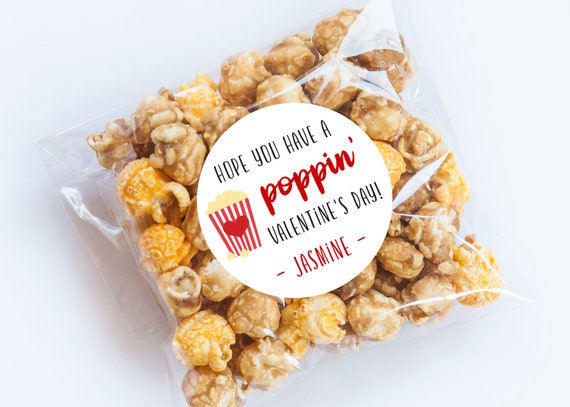 Popcorn Valentine Stickers, Valentine's Day, Class Party, Poppin Valentines, Valentine's Tags, Valentine Labels, Pouch Labels, Favors Il_570xn