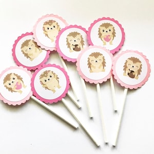 12 Egel Cupcake Toppers, Meisje Verjaardag, Roze Egel, Dier Thema, Egel Verjaardag, Roze Hart, Bosdieren, Toppers