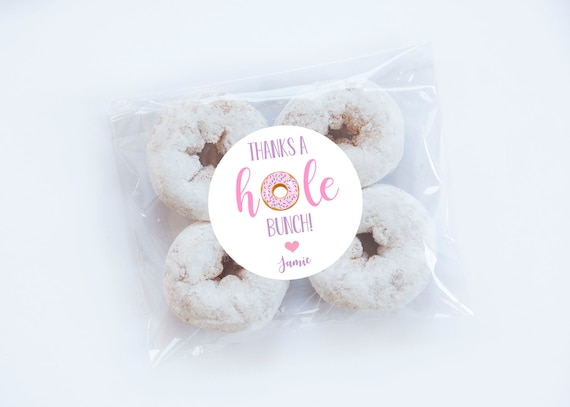 Pink Donut Hole Stickers, Thank You Labels, Hole Bunch, Donut Birthday, Donut Tags, Girl Birthday, Thanks a Hole Bunch, Donut Theme Il_570xn