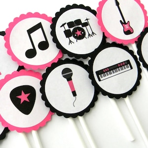 12 Rockstar Cupcake Toppers, Music Birthday, Rockstar Theme, Guitar Birthday, First Birthday, Band Theme, Rock n Roll Theme, Rockstar Party