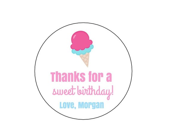 20 Pink Ice Cream Stickers, Ice Cream Cone, Sweet Labels, Sweet Birthday, First Birthday, Summer Party, Pool Party, Summer Labels, Favors Il_570xn