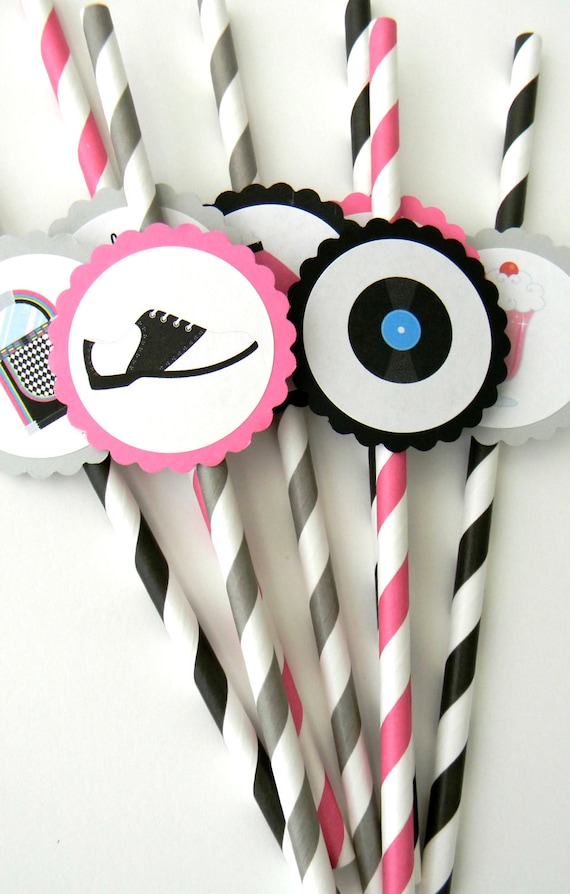 12 50s Party Straws, 50s Theme, Sock Hop, Over the Hill, 50s Straws, 50s Birthday, Turning 50, Surprise Party, Birthday Straws, Party Il_570xn