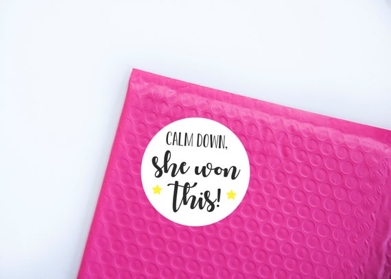 She Won This Stickers, Calm Down, Shop Packaging, Packaging Stickers, Mail Labels, Envelope Stickers, Shop Labels, Bubble Mailer Sticker Il_570xn