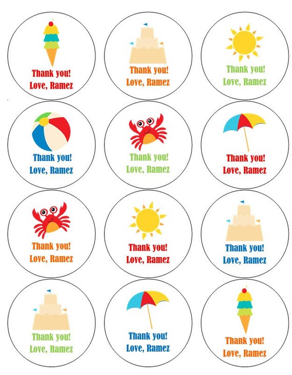 12 Beach Theme Stickers, Summer Birthday, Pool Party, First Birthday, Thanks for Coming, Goodie Bag Stickers, Beach Ball Labels, Summer Tags Il_570xn