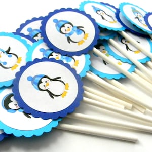 12 Penguin Cupcake Toppers, Winter Penguin, First Birthday, Winter Theme, Penguins, Winter Birthday, Penguin Birthday, Cold Outside Theme