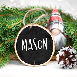 Custom Name Ornament, Black, Wood Slice Ornament, Christmas Tree, Holiday Ornaments, Chalkboard Ornament, Rustic Christmas, Tree Decorating