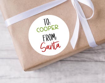 Pegatinas de "Para" y "De", Papá Noel, Etiquetas navideñas, Envoltura de regalos, Etiquetas navideñas, Regalos de Navidad, Etiquetas festivas, Fiesta de Navidad