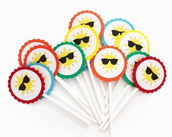 12 Sun with Sunglasses Cupcake Toppers, Sunshine Theme, Summer Toppers, Shine Bright, Bright Toppers, Bright Future, First Birthday