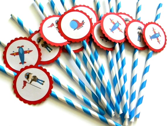 12 Boy Airplane Party Straws, Airplane Theme, Airplane Birthday, First Birthday, Plane Birthday, Plane Party, Baby Shower, Airplane Party Il_570xn