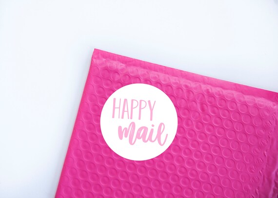 Pink Happy Mail Stickers, Shop Packaging, Packaging Stickers, Mail Labels, Envelope Stickers, Shop Labels, Bubble Mailer Sticker Il_570xn