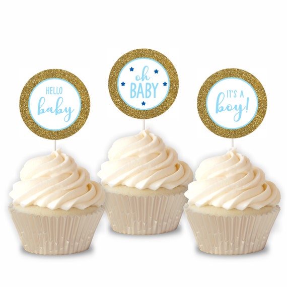 Blue Balloon Cupcake Toppers, Baby Shower Decoration, Boy, 52% OFF