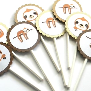12 Sloth Cupcake Toppers, Sloth Theme, First Birthday, Sloth Party, Hanging Around, Sloth Birthday, Toppers, Party Decor, Table Decor, Sloth