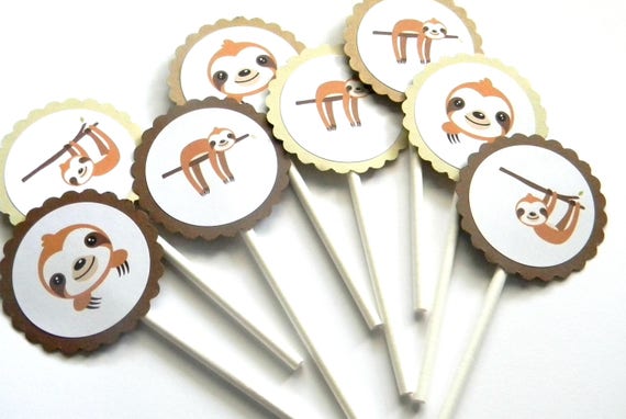 12 Sloth Cupcake Toppers, Sloth Theme, First Birthday, Sloth Party, Hanging Around, Sloth Birthday, Toppers, Party Decor, Table Decor, Sloth Il_570xn