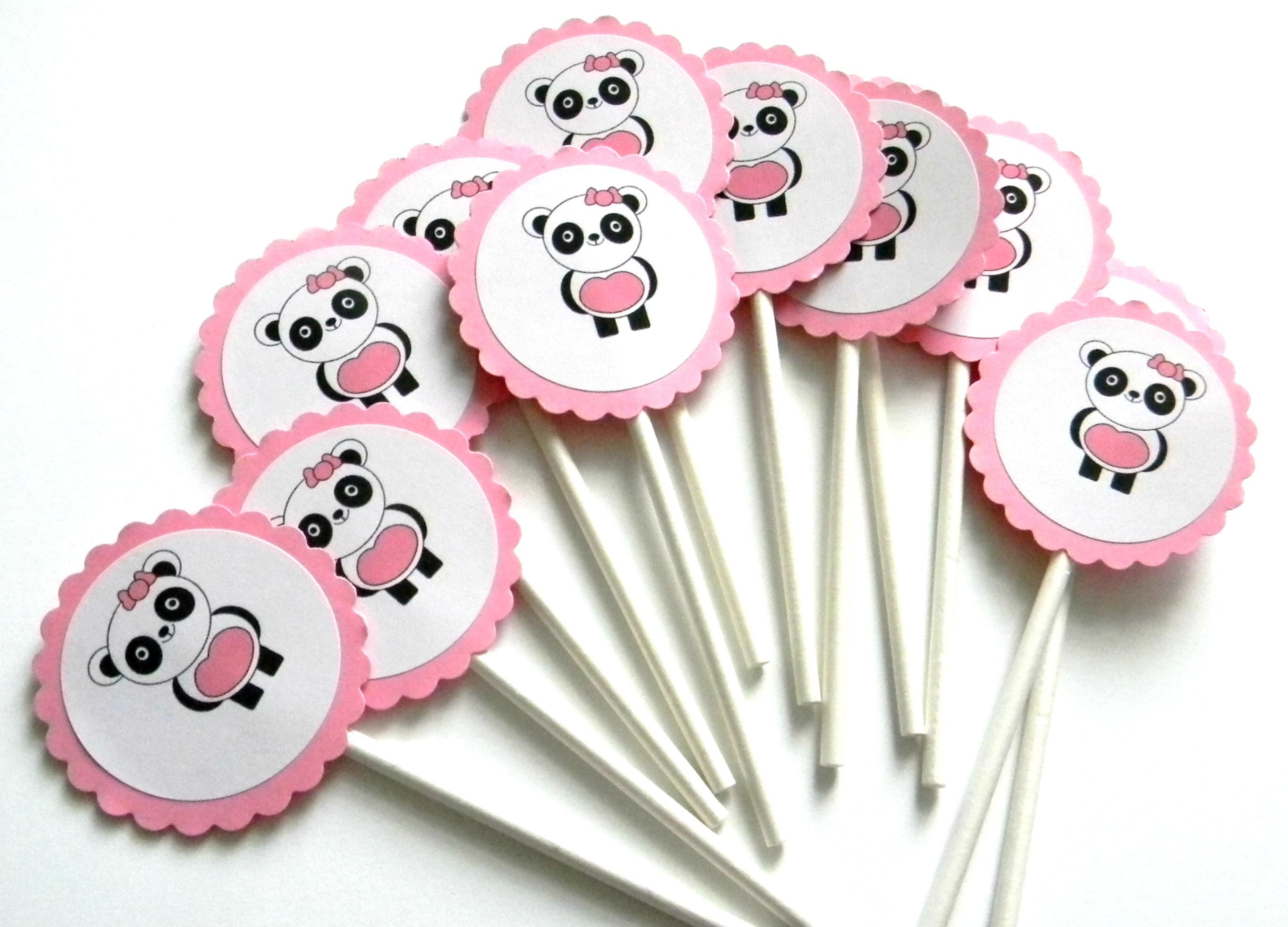 12 Girl Panda Cupcake Toppers Panda Birthday Panda Theme Etsy