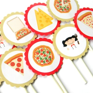 12 Pizza Cupcake Toppers, Pizza Party, Girls Night, Pizza Birthday Toppers, Pizza Chef, Cake Toppers, Pizza Baby Shower