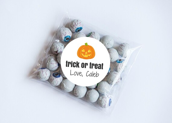 Trick or Treat Stickers, Pumpkin Stickers, Halloween Party, Halloween Theme, Pumpkin Labels, School Party, Personalized Stickers, Party Il_570xn