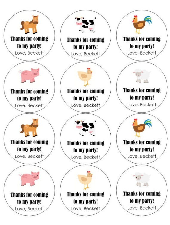 12 Farm Animal Stickers, Barn Birthday, Farm Theme, Farm Favors, Cow Birthday, Pig Stickers, Chickens, Barn Animals, Farm Birthday, Labels Il_570xn