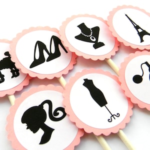 12 French Boutique Cupcake Toppers, Paris Theme, French Birthday, Paris Baby Shower, Girls Night Out, Silhouette Party, Parisian Theme