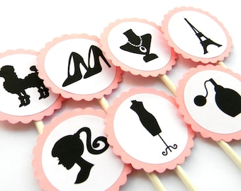 12 French Boutique Cupcake Toppers, Paris Thema, Geburtstag in Paris, Babyparty in Paris, Mädelsabend, Silhouette Party, Pariser Thema