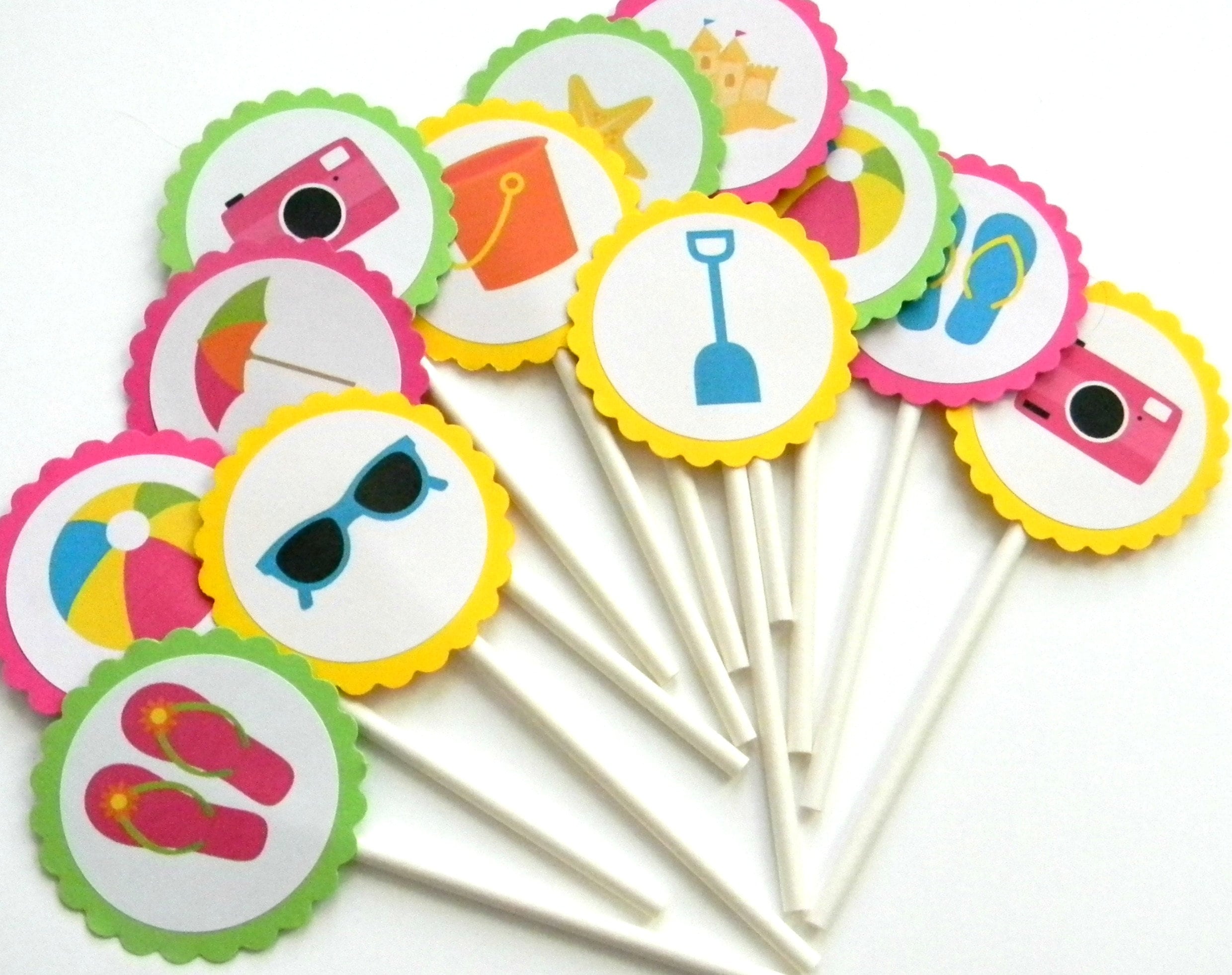 12 Beach Cupcake Toppers Summer Time Summer Birthday First Etsy