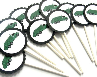 12 Garbage Truck Cupcake Toppers, Truck Theme, Construction Birthday, First Birthday, Dump Truck Birthday, Garbage Truck, Baby Shower