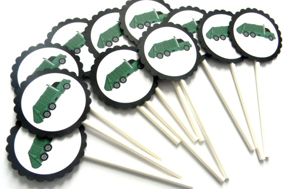 12 Garbage Truck Cupcake Toppers, Truck Theme, Construction Birthday, First Birthday, Dump Truck Birthday, Garbage Truck, Baby Shower Il_570xn
