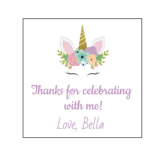6 Square Unicorn Stickers, Thank You Labels, First Birthday, Unicorn Stickers, Party Favors, Gold and Pink, Unicorn Theme, Baby Shower Il_570xn