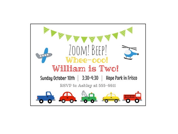 Transportation Theme Invite, Digital Download, First Birthday, Transportation Birthday, Vehicle Invite, Cars Birthday, Trucks, PDF Il_570xn