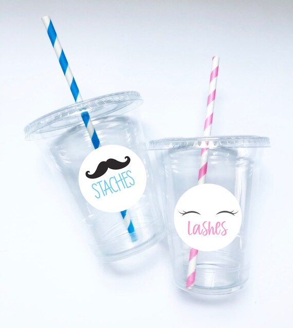 Staches or Lashes Party Cups, 16 oz, Drinking Cups, Gender Reveal, Plastic Cups, Tableware, Disposable, Team Boy, Team Girl, Favors Il_570xn