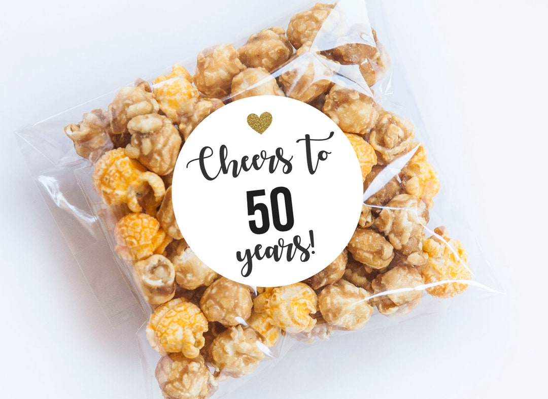 Cheers 50 Years Stickers, Gold Heart, Cheers Labels, Celebrating 50